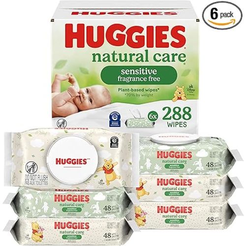 Huggies Natural Care Sensitive Baby Wipes, Unscented, Hypoallergenic, 6 Flip-Top Packs (288 Wipes Total)