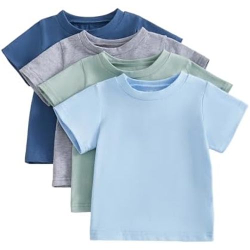 Baby Boy 4-Pack Short Sleeve Crewneck T-Shirts Top Active Tee Toddler Boys' Solid/Striped Cotton T-Shirt