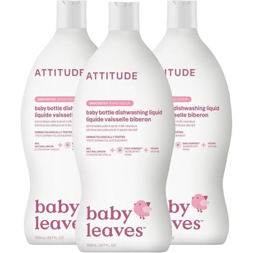 ATTITUDE Baby Bottle & Dish Soap, EWG Verified, Unscented, 23.7 fl oz