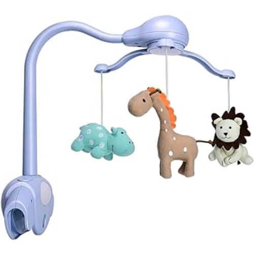 Pack and Play Crib Mobile for Boys or Girls,Light Blue Bassinet Mobile with Music,Rotation,Nursy Lights,Natural Sounds,Timer Function,Starlight Projection