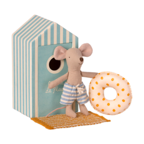 Beach Mouse with Light Blue Cabana, Little Brother - Maileg - Maileg USA