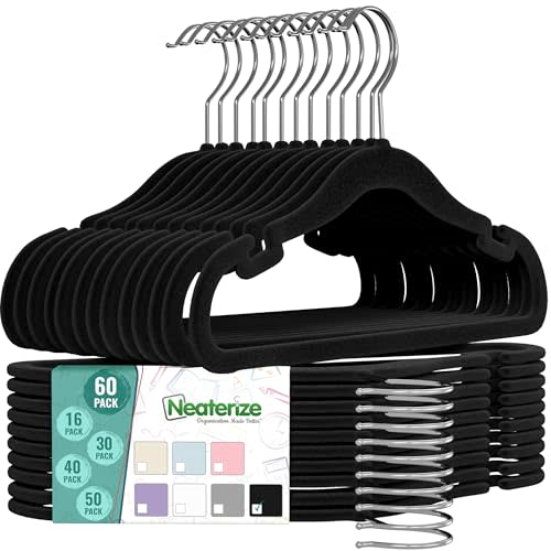 Velvet Kids Hangers 60 Pack - Black Toddler Hangers with Notches, Heavy Duty Non-Slip Velvet Baby Hanger
