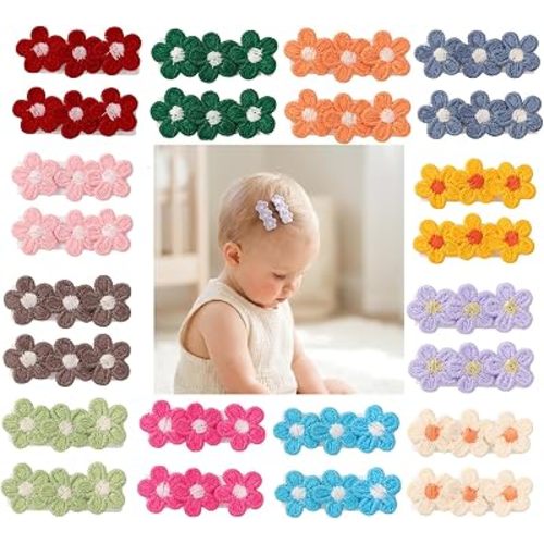 Baby Hair Clips -24 Tiny Hair Barrettes for Baby Girls Fully Lined Wrapped by Soft Fabric Cloth Flower Hair Clips for Toddlers Girls Infants Kids