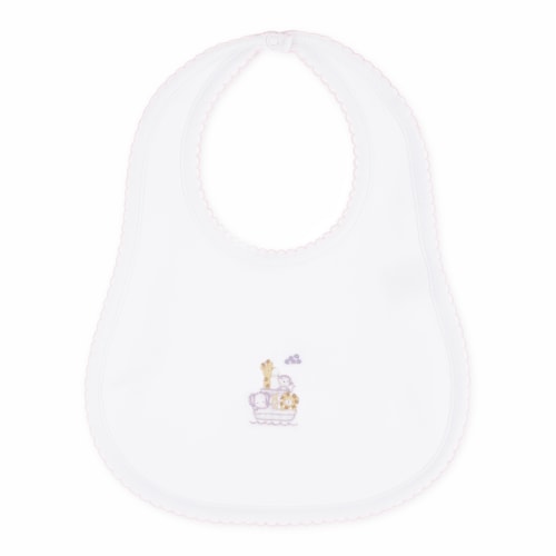 Noah's Ark Hand-Embroidered Bib - Pink