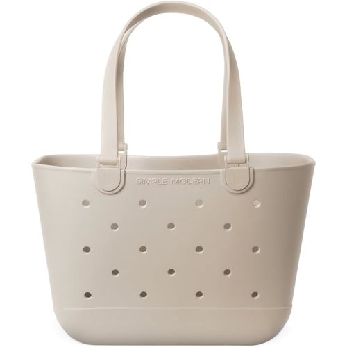 Simple Modern Extra-Large Beach Bag | Waterproof Getaway Rubber Tote with Zipper Pocket for Travel, Pool, Boat, Groceries, Sports | Almond Birch