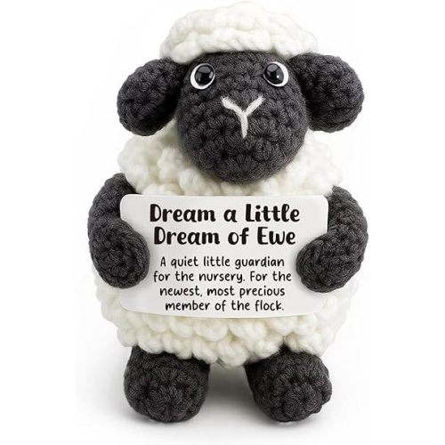 AVALYNNE Handmade Crochet Little Black Sheep Nursery Decor - Sentimental Newborn for Boy or Girl - Soft Guardian Plush with Dream of Ewe Card for Infant Room & Crib - Unique Keepsake