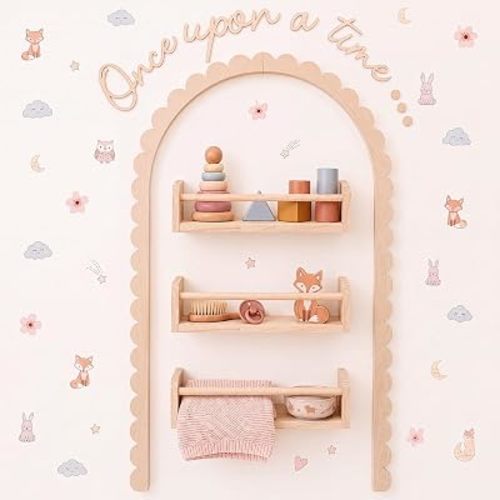 Mifoci 5 Pcs Scalloped Floating Shelves Once Upon a Time Sign Wood Nursery