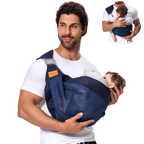 Shiaon Baby Sling Carrier, Baby Carrier Newborn to Toddler(7-45lbs), Toddler Carrier, One Shoulder Adjustable Shoulder Strap, One Size Fits All, Mesh Blue
