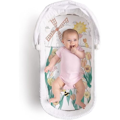 JumpOff Jo - Hypoallergenic Fitted Bassinet Sheet for Baby Boys & Girls - Rectangular, Hourglass & Oval Crib Compatible, Soft, Breathable, Machine Washable - Tulip Fields