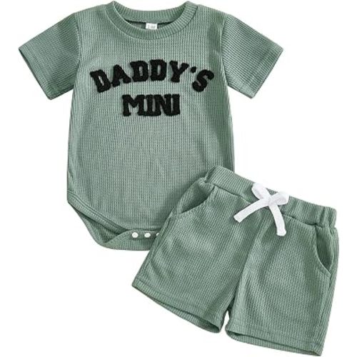Baby Boy Clothes Daddy's Mini Waffle Knit Romper Shorts Set
