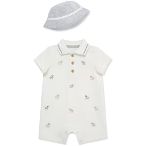 Little Me Clothes for Baby Boys' Soft Cotton Short Sleeve Romper Shirt and Coordinating Hat Set, 3 to 12 Months