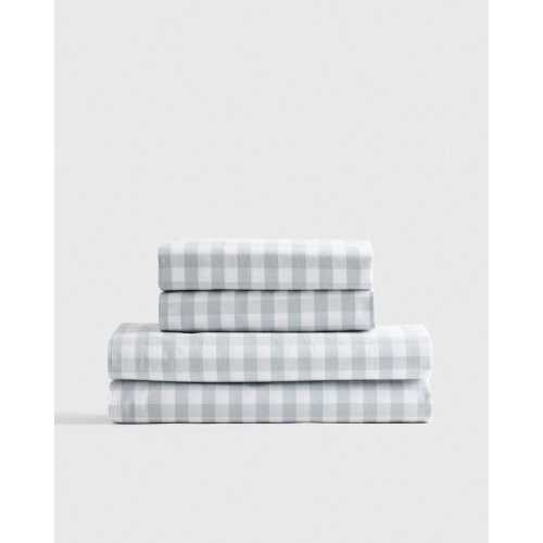 Classic Organic Percale Gingham Sheet Set in Blue Fog