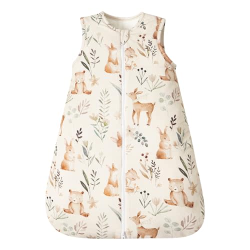 PHF 100% Cotton Baby Sleep Sack 6-12 Months, 2.5 TOG Winter Baby Wearable Blanket with 2-Way Zipper, Warm Comfy Quilted Sleeping Bags, Infant Sleeping Sack for Newborn Boys, Medium Size, Woodland