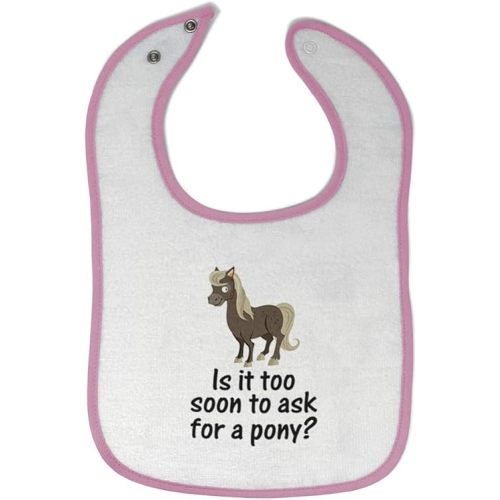 Cute Rascals Toddler & Baby Bibs Burp Cloths Young Horse Too Soon Ask Pony Question Mark Sign (White Soft Pink Design Only)