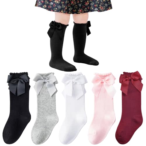 Mini Angel Baby Knee High Socks - Toddler Long Cotton Tube Stockings With Bow Ruffles for Girls - Infant Dress Socks