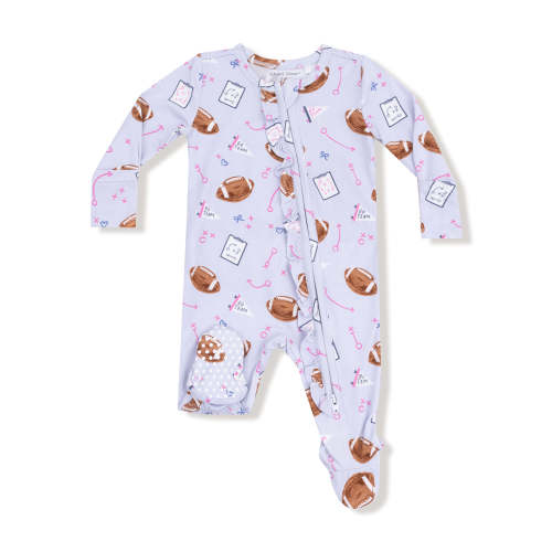2-Way Zip Ruffle Footie, Touchdown Time Lavender