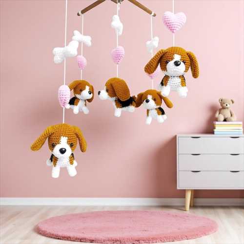Beagle Puppy Crochet Baby Mobile, Dog Nursery Decor