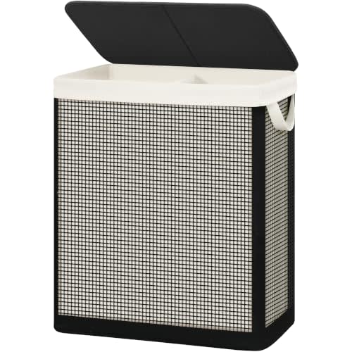 STO STO 2 Section Laundry Hamper with Lid, 140L Steel-Frame Double Laundry Hamper with Removable Washable Liner, Breathable Large Laundry Basket for Bedroom, Bathroom, Laundry Room, Dorm, Closet