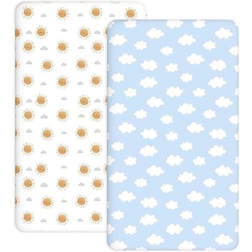 Bedside Bassinet Sheets 2 Pack, 33" x 20" Fitted Sheets, Sunny Morning