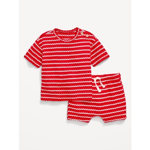 3/6M Short-Sleeve Crochet-Knit Top and Shorts Set for Baby