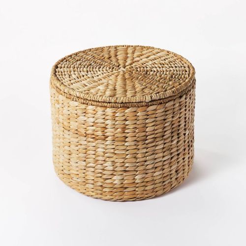 Wicker Storage Ottoman Natural - Threshold™ designed with Studio McGee: Round Metal Frame, No Assembly, Lacquered Finish