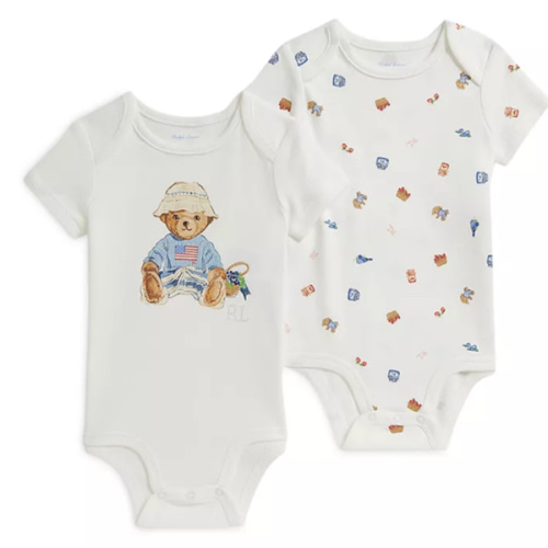 Girls' Polo Bear Cotton Bodysuits, 2 Pack - Baby