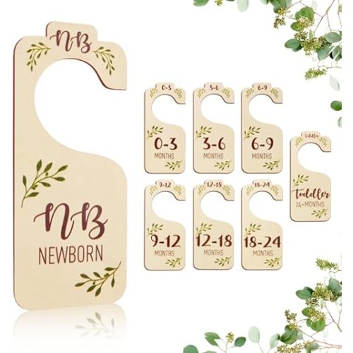 Baby Closet Dividers for Clothes Organizer - Wooden Double-Sided Green Baby Clothes Size Dividers from Newborn to Toddler for Gender-Neutral Baby Nursery Room Decor