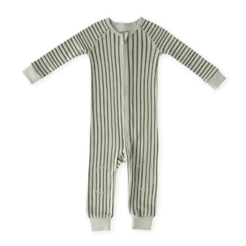 Ribbed Baby Footless Sleeper in Stripes Away Evergreen | Over The Moon