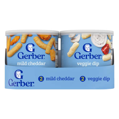 Gerber Baby Snacks, Baked Corn Crunchies Value Pack, 1.48 oz Canisters, Cheddar Veggie Dip