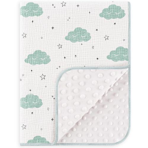 Susurration Baby Blanket for Unisex Boys Girls, Soft Nursery Minky Blanket with Muslin Cotton Front and Dotted Fleece Back, Receiving Blanket for Baby Newborn Infant, 30x40inch (Cloud)