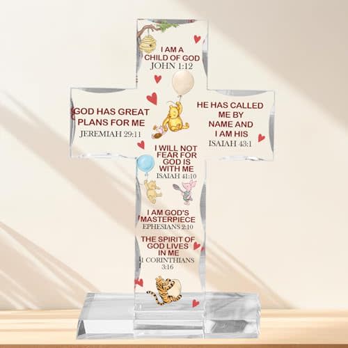 Winnie Christian Religious Decor, Inspirational Gifts for Women, Winnie Bible Verse Acrylic Cross, Encouragement Presents for Friend Mom Coworker, Home Office Desk Decor Plaques