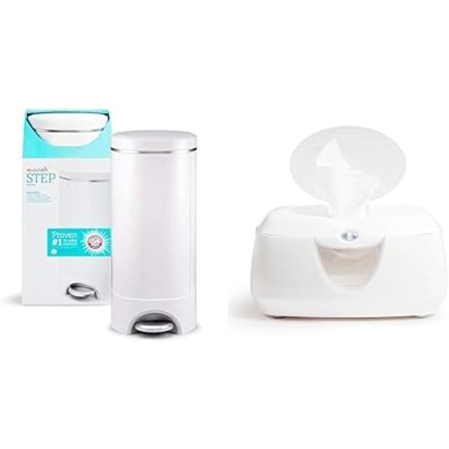 Munchkin® Step Diaper Pail and Warm GlowTM Wipe Warmer Bundle - #1 in Odor Control Pail, Award-Winning, White Warmer Holds 100 Wipes