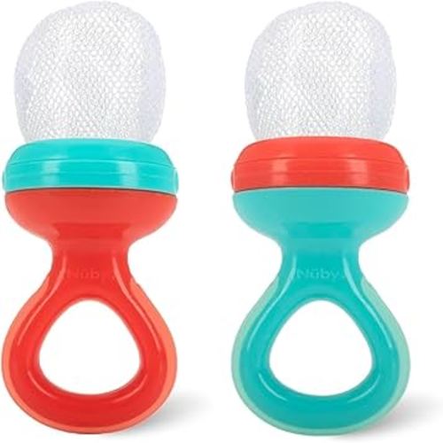 Nuby Nibbler Mesh First Soft Foods Feeder, 2pk (Coral/Aqua)