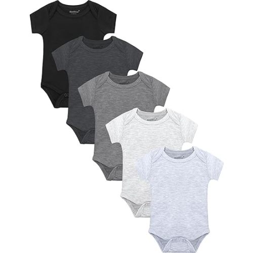BestSoul Baby Solid Bodysuit - Super Soft Rayon Derived from Bamboo - Short Sleeve Long Sleeve Newborn Infant Boy Girl - 5-Pack (C4, 3-6 Months)