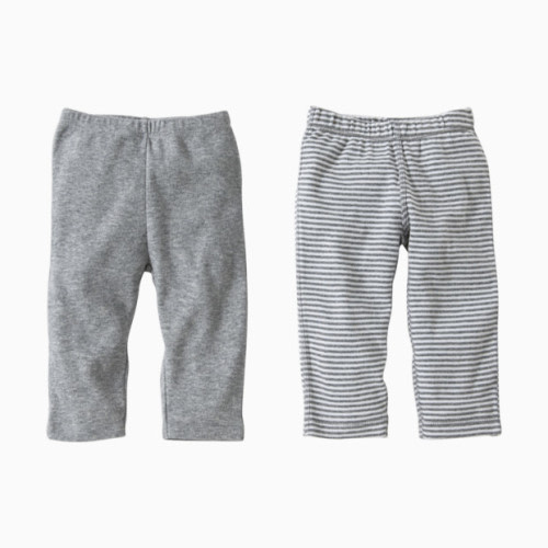 Burt\'s Bees Baby Organic Footless Pant (2 Pack) - Heather Grey/Stripe, 9-12 M
