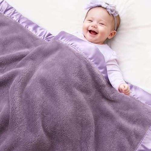 Pro Goleem Fleece Baby Blanket with 2 Inch Satin Trim Soft Plush Blanket for Boys and Girls for Babies Purple 30''x40''