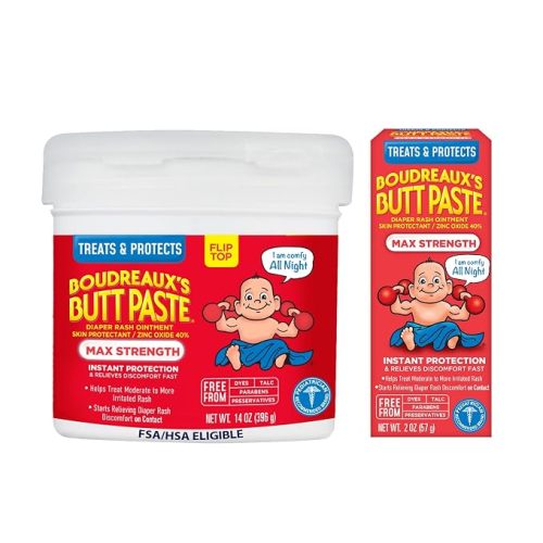 Boudreaux’s Butt Paste Maximum Strength Diaper Rash Cream, 2oz & 14oz