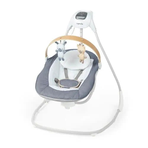 Simple Comfort Compact Swing with Wood Toy Bar - Chambray