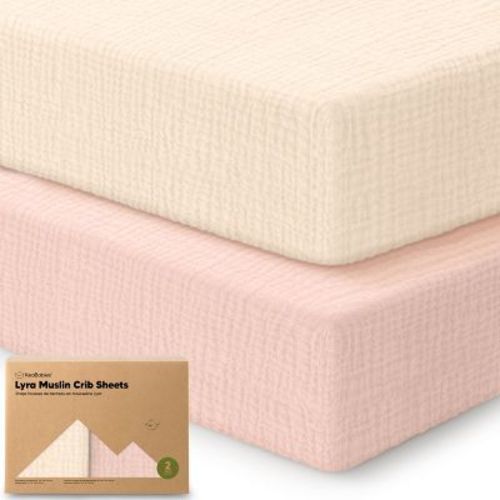 KeaBabies Lyra Muslin Crib Sheets for Boys, Girls, 2pk 52x28 Cotton Baby Crib Mattress Sheets Fitted, Soft, Breathable (Cameo)