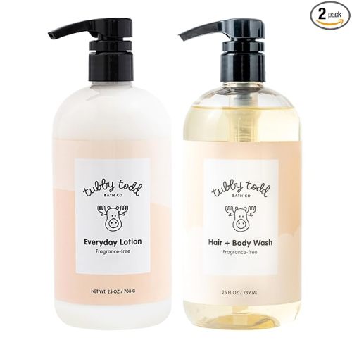 Tubby Todd's Baby Body Wash and Lotion Set - Gentle, Hypoallergenic Skincare for Newborns & Toddlers - 25oz, Fragrance-Free
