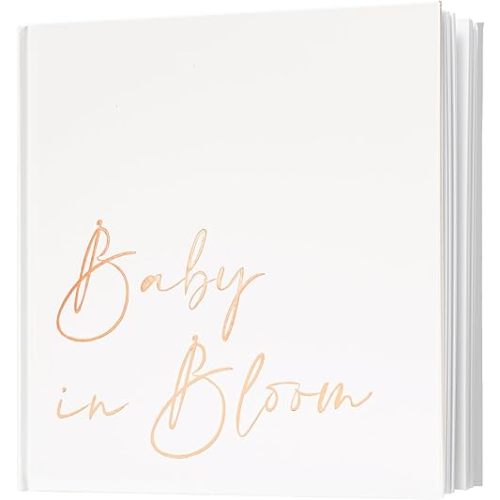 Calculs Baby in Bloom Picture Book Polaroid Baby Shower Guest Book Babies Scrapbook, White Cover, Rose Gold Foil Stamping, Blank White Pages