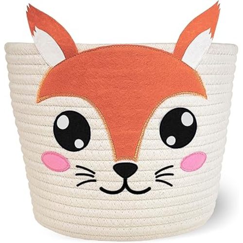 Squirrel Cotton Rope Baby Laundry Basket for Boys & Girls, Woodland Nursery Decor, Nursery Storage Organizer for Diapers, Wipes, Towels & Essentials, Perfect for Baby Shower Gifts, Machine Washable