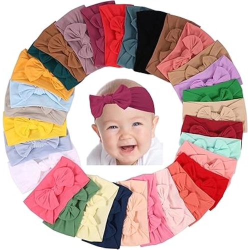 31Pcs Baby Bows Headbands Soft Nylon Baby Girl Bows Elastic Handmade Toddler Bows Headwrap Colorful Girls Hair Bows Girls Hair Accessories for Newborn Infant Toddler Kids