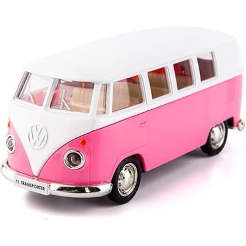 1/36 Scale Bus Casting Car Model, Zinc Alloy Toy Car for Kids, Pull Back Vehicles Toy Truck for Toddlers Kids Boys Girls Gift (Pink)