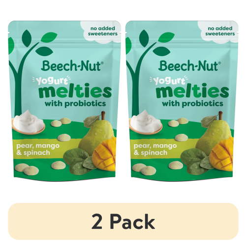 (2 pack) Beech-Nut Probiotic Melties Pear Mango Spinach Yogurt Melts Baby & Toddler Snack, 1 oz Bag