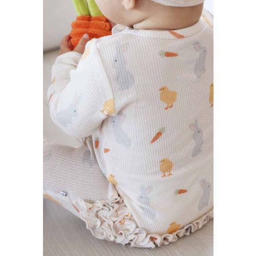 Sweet Peep Bamboo Waffle Ruffle Zipper Footie