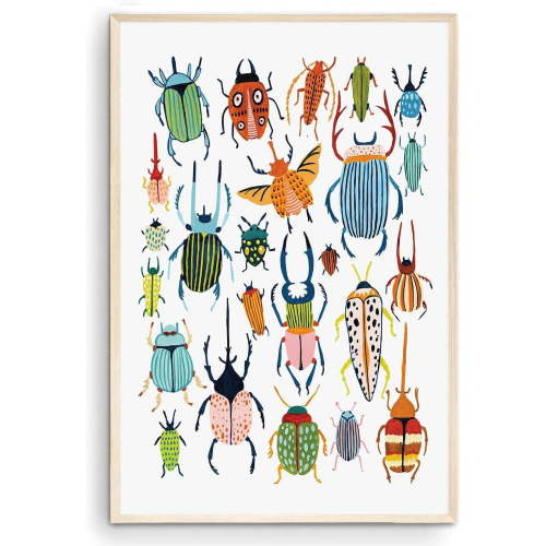Beetle Insect Nursery Wall Art, Kids Room Decor, Bugs Animal Art Nursery Gift for Classroom, School - (Unframed, 11 x 14 inches)