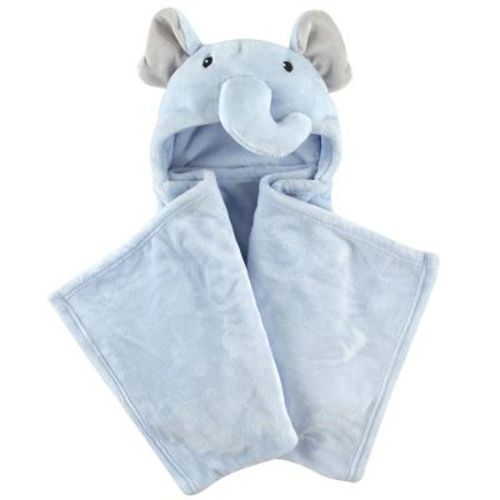 Hudson Baby Infant Boy Hooded Animal Face Plush Blanket, Blue Elephants, One Size