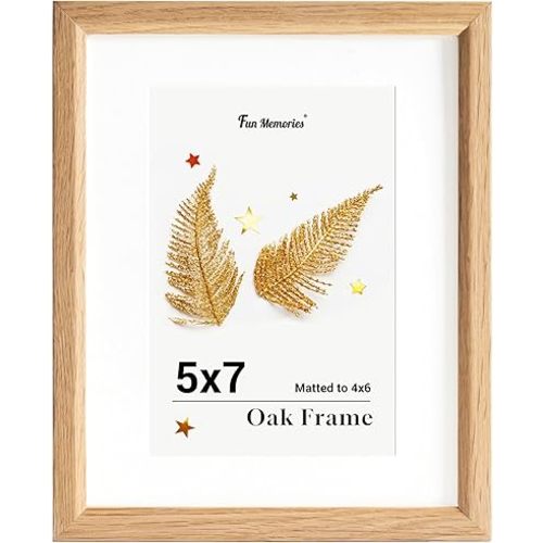 Fun Memories 5x7 Oak Picture Frame for Wall, 5x7 Frame with Matted to 4x6, Solid Wood Picture Frames for Wall Art Photo and Prints (Beige, 1 Pack)