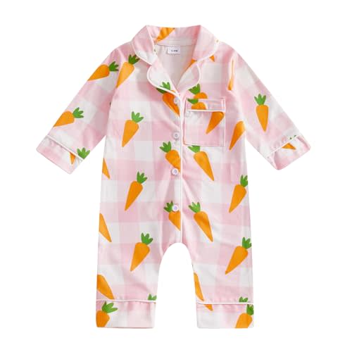 Balaflyie Baby Girl Button Down Pajamas Romper One-Piece Jumpsuit Long Sleeve Sleeper Infant Sleepwear
